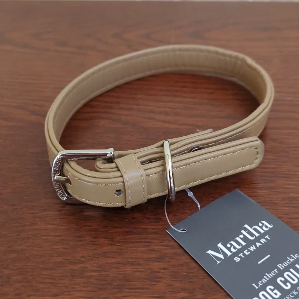 🌻 Martha Stewart Tan Faux Vegan Leather Buckle Dog Collar Size 16 (Medium)